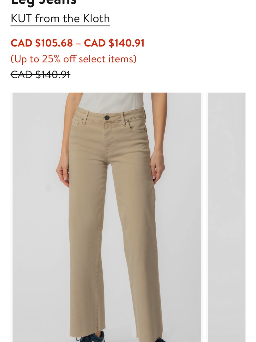 Kut from the Kloth Straight Leg Jeans in Light Tan